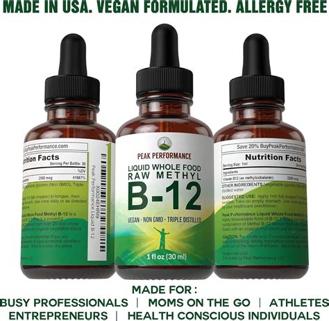 Raw Whole Food Methyl B12 Liquid Drops Best Vegan Advanced B 12 Liquid Vitamin Supplement High