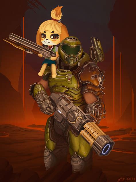 Doomguy and Isabelle, Yorukishi | Character art, Cartoon art styles, Doom