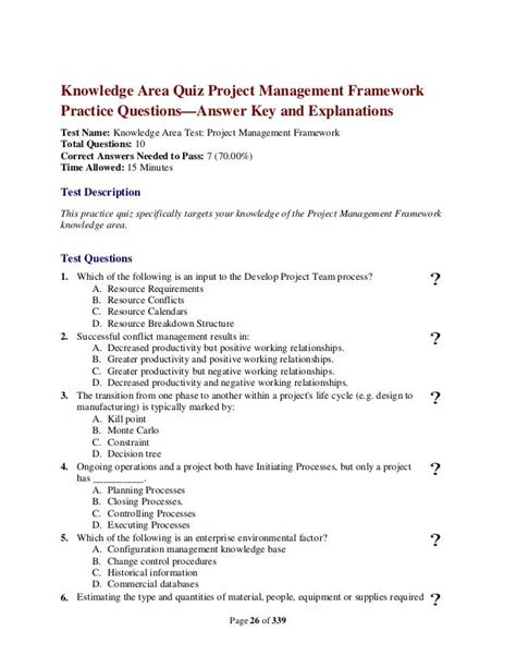 Project Management Test Questions And Answers Project Manage