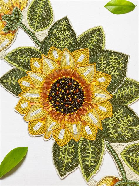 Sunflower Bead Runner Handmade Table Runner Beaded Table Etsy