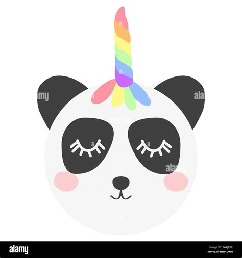 Pandacorn Cute Panda With A Unicorn Horn In The Color Of The Rainbow