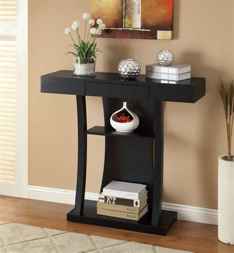 Black Finish Console Sofa Table With Drawer Contemporary Console Tables By