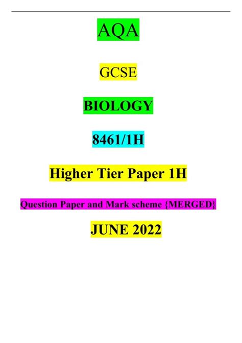 Aqa Gcse Biology 84611h Higher Tier Paper 1h Question Paper And Mark