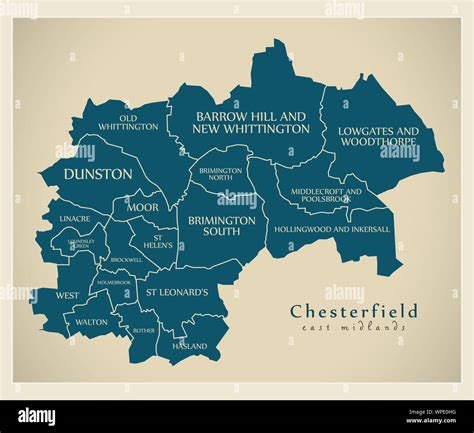 Wards Map Of Chesterfield District In East Midlands England Uk With