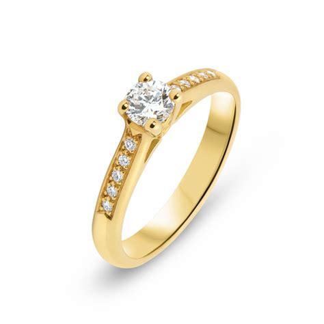 Bague Or Jaune 750 Diamant Solitaire épaulé Ref 40550