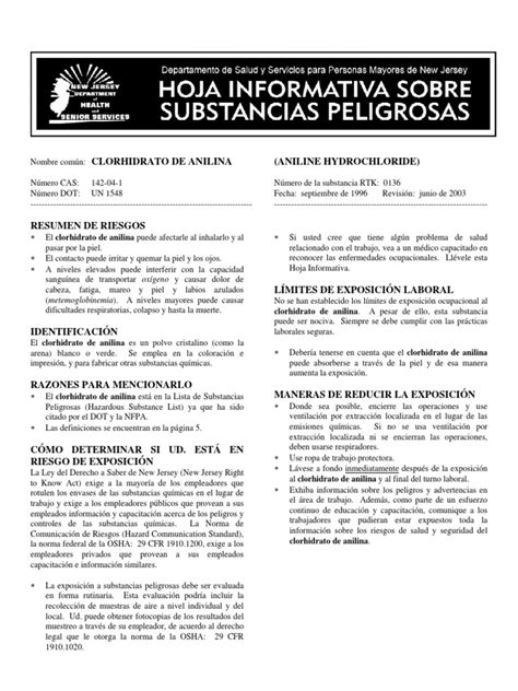 Hoja Informativa De Sustancias Peligrosas Pdf Administración De