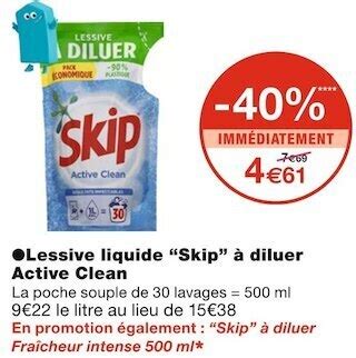 Promo Skip Lessive Liquide Diluer Active Clean Chez Monoprix