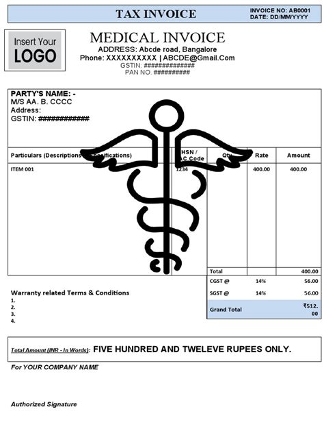 Medical Invoice Template Pdf