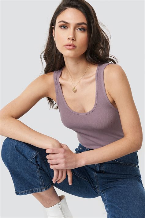 Basic Ribbed Tank Top Purple Na