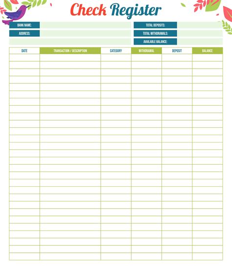 Check Register Full Size Free Pdf Printables Printablee