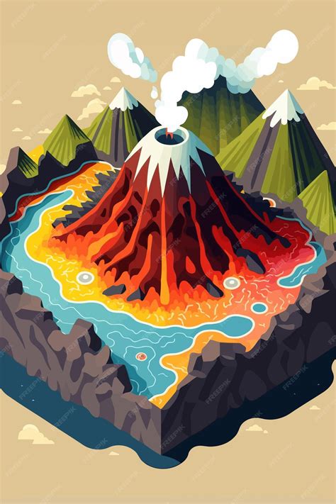 Premium Vector Volcanic Mountain In Eruption Background View Vector