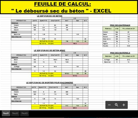 FEUILLE DE CALCUL Le déboursé sec béton EXCEL Autocad How to