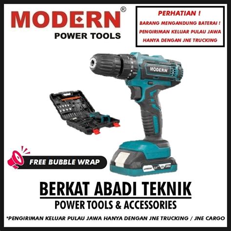 Jual Modern M Mesin Bor Cordless Drill V Set Paket Baterai Batre