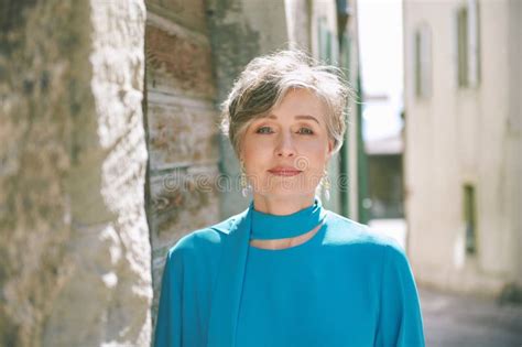 Outdoor Portrait Of Happy And Healthy Mature Year Old Woman Stock Photo Image Of