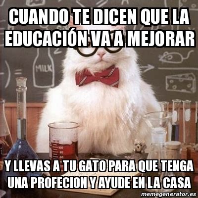 Meme Chemistry Cat Cuando te dicen que la educaciÃ³n va a mejorar Y