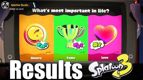 Splatoon 3 Splatfest RESULTS For Money Vs Fame Vs Love YouTube