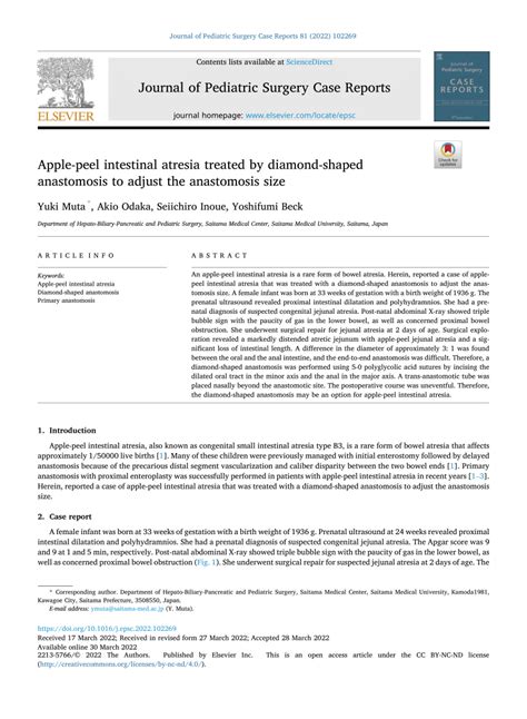 PDF Apple Peel Intestinal Atresia Treated By Diamond Shaped