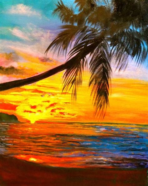 Palm Tree Beach Sunset Painting