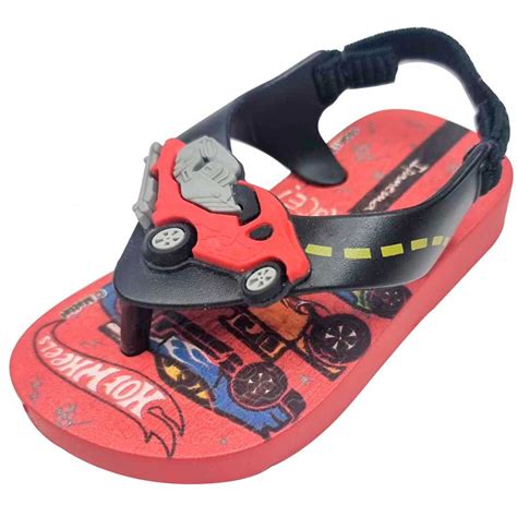 Chinelo Baby Hot Wheels Preto E Vermelho Glamour Pink