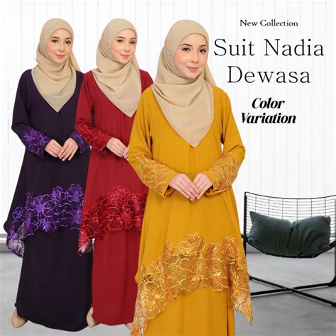 Baju Kurung Nadia Lace Material Italian Cotton Cey Suit Raya Ready