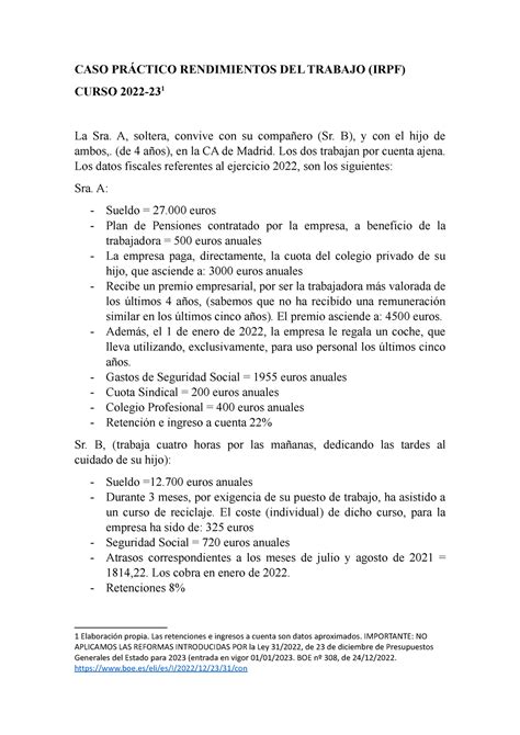 CASO Práctico Rendimientos DEL Trabajo CASO PRÁCTICO RENDIMIENTOS DEL