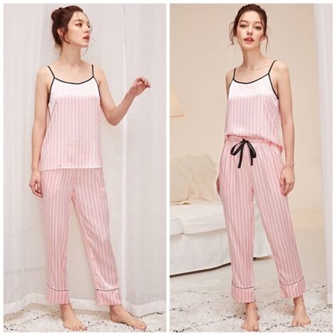 Boutique Intimates And Sleepwear New 3piece Pink Stripe Satin