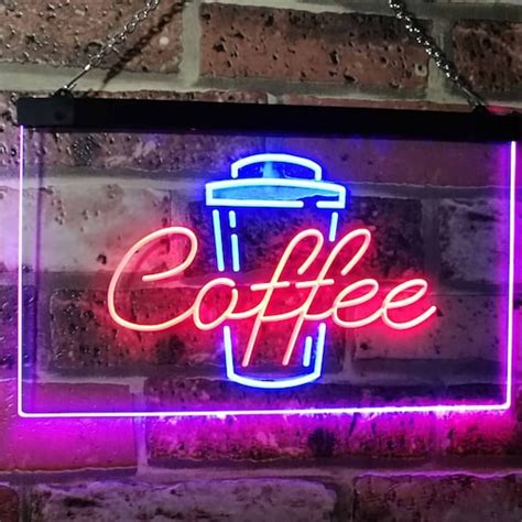 Coffee Time Cup Shop Caf Dual Color Led Neon Sign St I Etsy