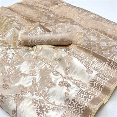 Cream Woven Raw Silk Saree