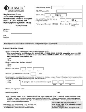 Fillable Online Cibmtr Cmsmds Subject Registration Form Pdf Center