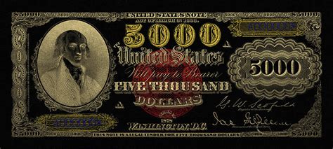 U.S. Five Thousand Dollar Bill - 1878 $5000 USD Treasury Note Zip Pouch ...