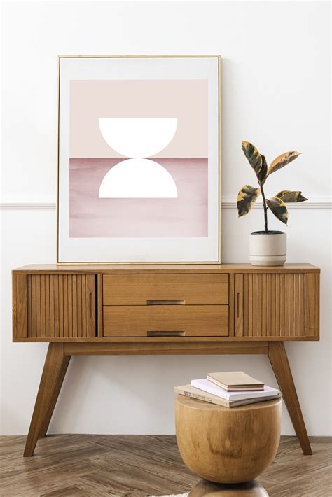 Pink Mid Century Modern Abstract Wall Art Boho Pink And White Etsy In