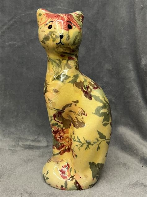 Vintage Calico Cat Ceramic Statue Etsy