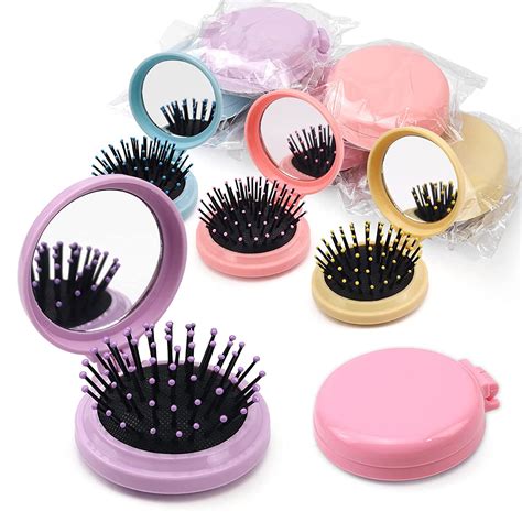 10 Pack Folding Travel Mirror Hair Brushes Round Folding