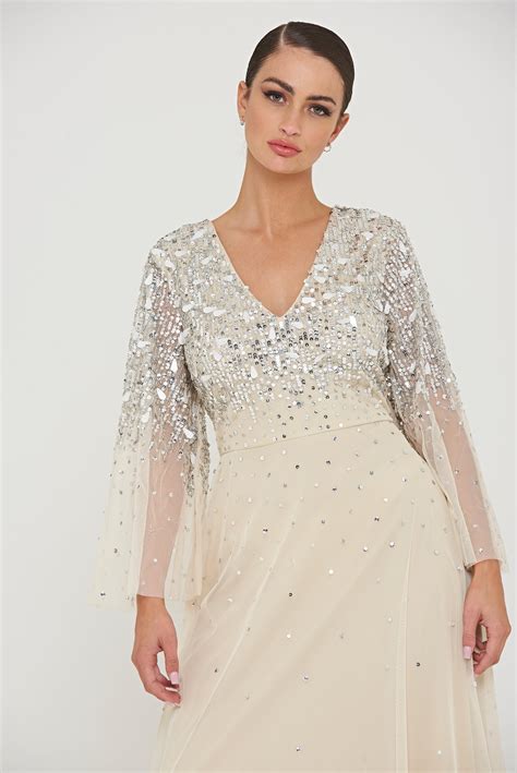 Pearl Embellished Maxi Dress With Flare Sleeves Frock And Frill