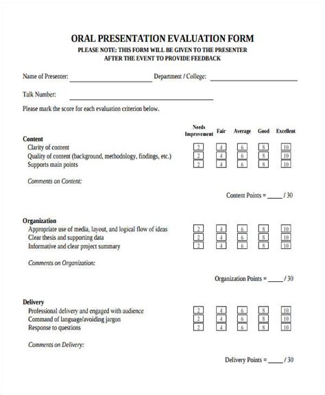 Free Presentation Evaluation Forms In Pdf Ms Word Excel