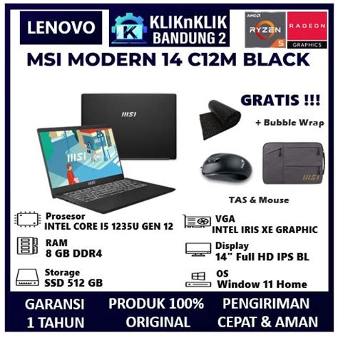 Jual Laptop MSI Modern 14 C12M Core I5 1235U 8gb 512gb Intel Iris 14