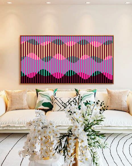 Quadro Ondas E Listras Rosa Vinho Canvas Moldura 140x90 Elo7