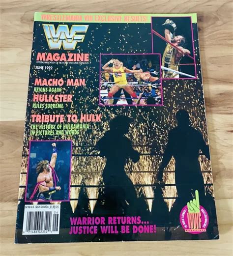 WWF MAGAZINE JUNE 1992 Ultimate Warrior Hulk Hogan Bret Hart Cover WWE