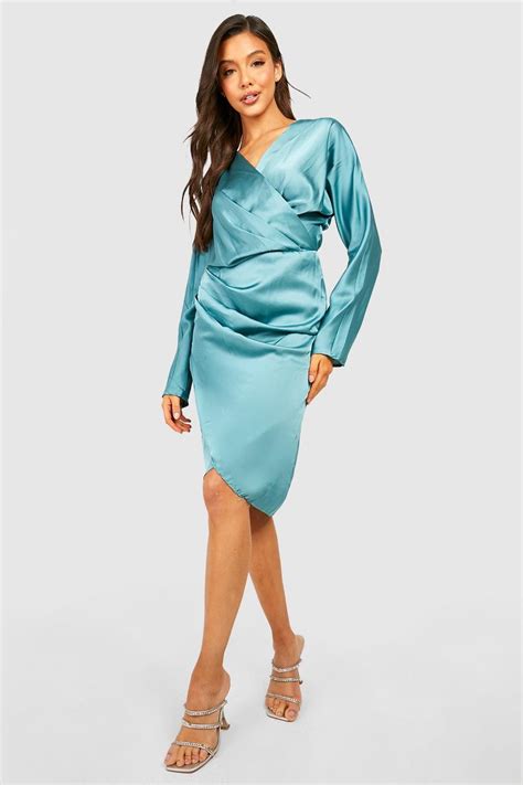 Satin Wrap Batwing Midi Dress Boohoo Usa