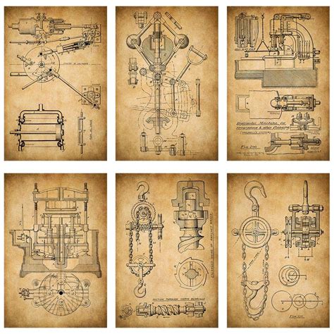 Buy Meishe Art Vintage Mechanical Blueprint Print Antique Structural