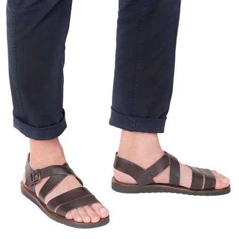 Handgefertigte Herren Sandalen Aus Dunkelbraune Leder Lederhandwerker