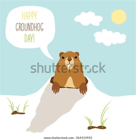 Cute Groundhog Day Card Funny Cartoon Vector De Stock Libre De