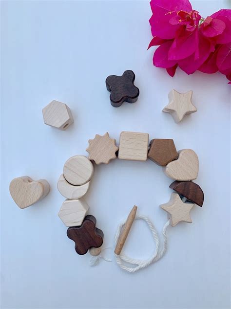 Wooden Lacing Beads Montessori Toy Threading Toy Sensory Etsy