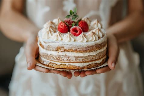 Delicious Homemade Naked Cake With Fresh Berries And Cream Icing Ideal For Celebrations Or