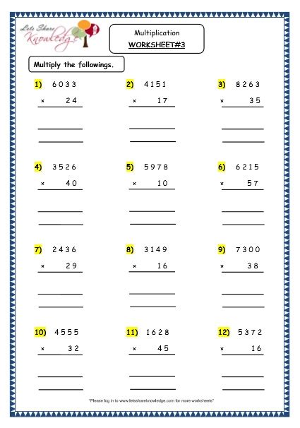 Grade Maths Resources Multiplication Of Digit Number By