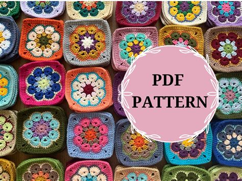 African Flower Granny Square Pattern Crochet Afghan Motif Pattern Flower Granny Square Pattern