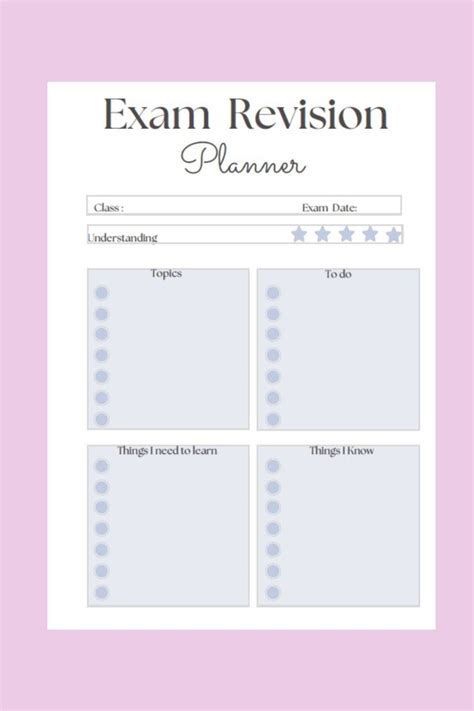 Exam Revision Planner Insert