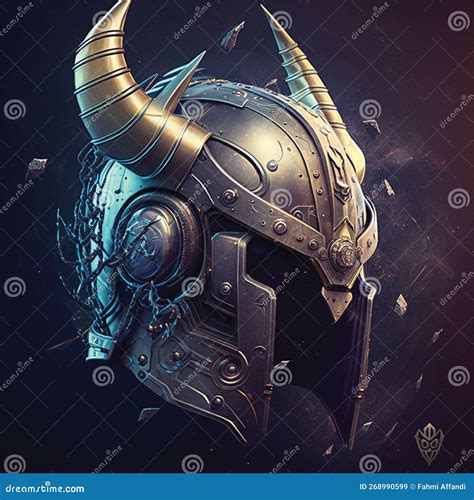 Illustration Of A Modern Viking Warrior With A Futuristic Helmet Stock