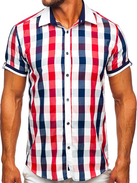 Camisa A Cuadros De Manga Corta Elegante Para Hombre Roja Bolf 8901 ROJO