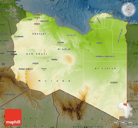 Physical Map of Libya, darken